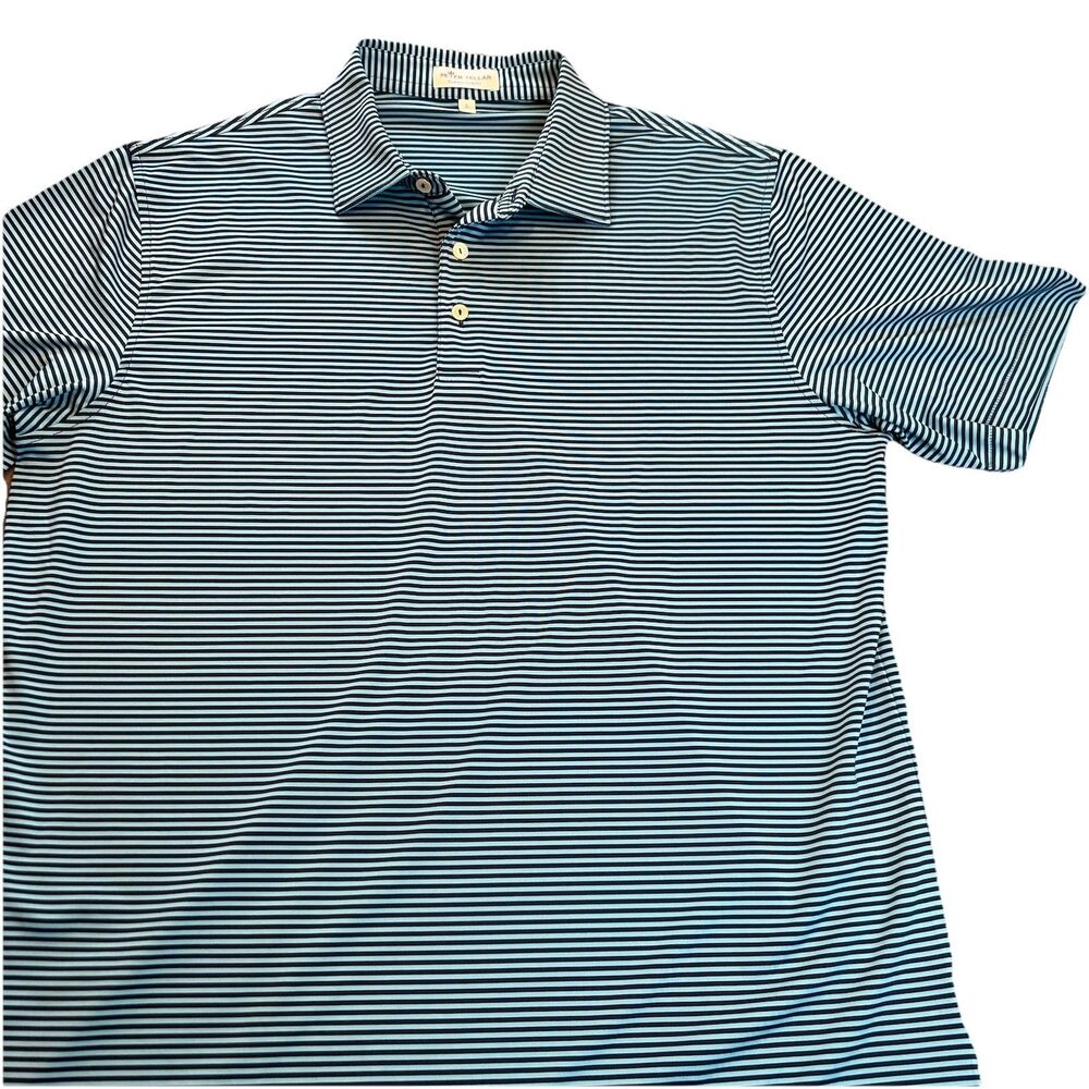 Peter Millar Mens Golf Polo Shirt Summer Comfort SZ L Blue Green  Stripe